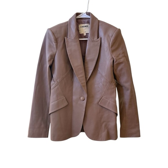L’AGENCE Chamberlain Single Breasted Leather Blazer in Chantarelle Sz 4 - Picture 4 of 10